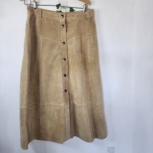 Weekend Max Mara Genuine Leather Camel Snap Front A Line Skirt